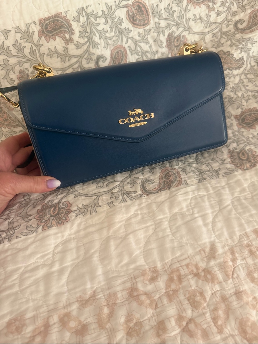 Coach Navy Blue Leather Crossbody with Gold Hardware
